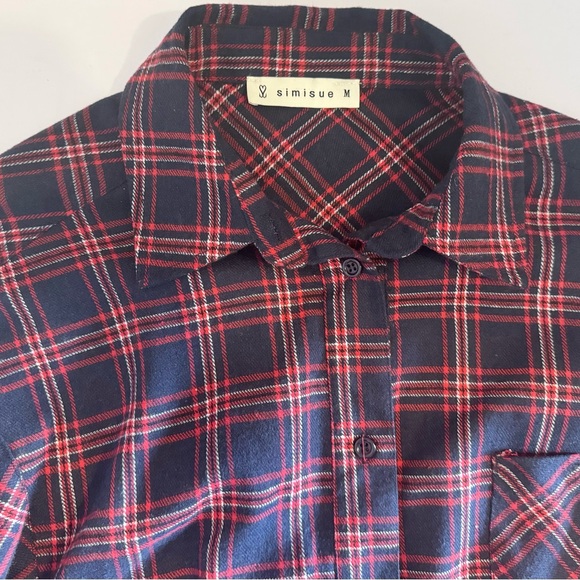 Simisue Women's Red Blue Plaid Button Up Laced Ties at Sides Medium Runs Larger - Picture 5 of 16